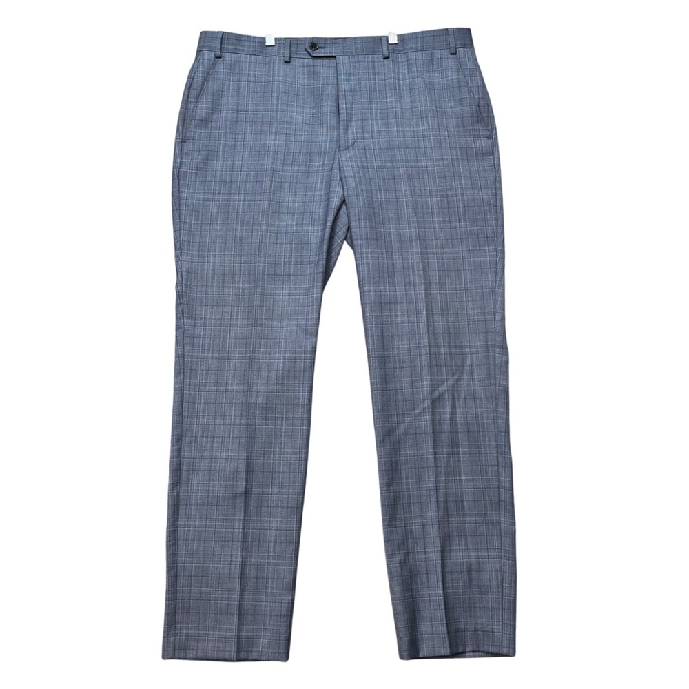 Lauren Ralph Lauren Dress Pants Men 38x32 Blue Gray Glen Plaid Wool Stretch EUC